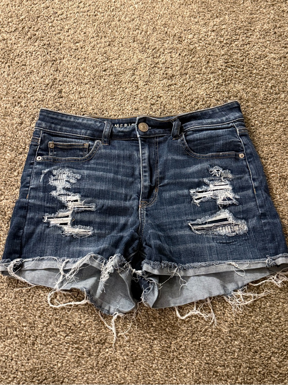 American Eagle Outfitters Distressed Dark Blue Denim Cutoff Shorts